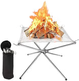 1 Piece Foldable Outdoor Fire Pit, Stainless Steel Mesh Wood-Burning Campfire Grill for Camping, V1189-LC-HW-00258