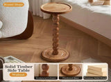 Solid Rubber Wood Round Side Table with Raised Edge, Beaded Support Column and Weighted Base for V1341-ZY-ROUNDAA2-WALNUT
