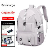 Grey Large Capacity Travel Backpack - Waterproof Polyester Hiking Rucksack with Shoe Compartment and V888-ELOSUNG56189-2