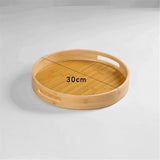 12 inch Round Serving Wooden Tray with Handles, Bamboo Decorative Tray Serving for Serving Beverages V1192-AZ-W-3261
