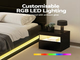 Artiss RGB LED Double Bed Frame with Beside Table Set 16 Colour Mood Lighting BFRAME-BS-LUMI04-D-BK