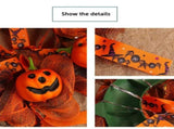 Halloween Pumpkin Wreath - 40cm Orange Mesh Door Decor with Mini Jack-o-Lanterns & Witch Print V888-ELOSUNG56817