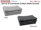 500GSM Set of 4 Combed Cotton Bath Towels Plain 70 x 140 cm Plain Silver V442-ATX-TOWEL-SETOF4500GSM-PLAINSILVER-RE