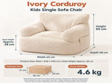 Kids Single Sofa Chair with Corduroy Fabric and Storage Pocket, Cozy Bean Bag Lounger for Children V1341-ZY-C5Q3UD7X-IVORY