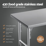 Cefito Stainless Steel Kitchen Benches Work Bench Wheels 122X61CM 430 SSKB-430S-WHEEL-FLD-48