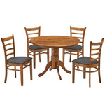 Linaria 5pc Dining Set 106cm Round Pedestral Table 4 Fabric Seat Chair - Walnut V315-VOD-MACK-5PC-KIT