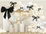 Black Bow Balloon Arch Kit, Pearl White Balloons with Extra Large Satin Ribbon, Birthday Wedding V1369-AZ3-W-08676