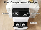 Devanti 72L Sensor Bin Rubbish Bins 4-in-1 Compartment Stainless Steel Trash Can White SB-E-3C-72L-WH