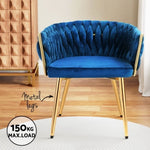 1 Set of 2 Artiss Dining Chairs Velvet Weaving Armchair Blue UPHO-C-DIN-01-VEL-BLX2