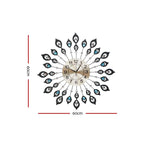 Artiss 60cm Wall Clock Large 3D Peacock Crystal Silver WC-IRON-199060-BK