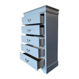 Tallboy with 5 Storage Drawers in Solid Wooden Metal Handles Grey Colour V43-TBY-SPNC