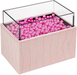 Leather Makeup Brush Cosmetic Organiser Storage Box with Pink Pearls and Acrylic Cover V178-18698