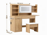 Artiss Dressing Table Vanity Desk Set Stool LED Charging Station Wood FUR-AG-DRESS01N-WD-AB