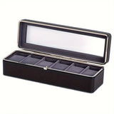 Luxury transparent-lid watch box with 6 fabric-lined compartments, portable and shockproof design, V1102-SBSNH004