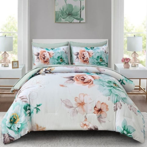 Warm Floral Comforter Set, King Size, Cozy Quilted Bedding with Pillowcases V745-MAB010934AJ3