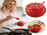Tomato Shaped Ceramic Jar with Spoon Airtight Kitchen Seasoning Storage Container For Countertop V1366-AZ2-W-16658