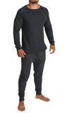 2pcs Set Mens Merino Wool Blend Long Sleeve Thermal Top & Long Johns Pants Underwear - Black - L V563-BB-2PCMSET-BK-L