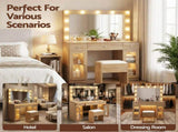 Artiss Dressing Table Vanity Desk Set LED Bulbs RGB Light Wood FURNI-L-DRESS11-WD-AB