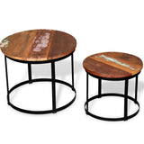 Coffee Table Set 2 Pieces Solid Reclaimed Wood Round 40/50cm 43_244007
