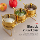 304 Stainless Steel Golden Seasoning Jar 270ml Large Capacity with Visible Glass Lid, Dustproof & V1232-TWG-SJT-001