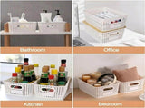 CARLA HOME Storage Bins with Bamboo Lids - 6 Pack - White - Plastic - Storage Bins 6 Pcs V178-36500