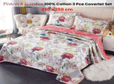 100% Cotton Lightly Quilted Coverlet Set Peacock Garden Pink Queen V442-STT-COVERLET-PEACOCKGARDEN-PINK-QS
