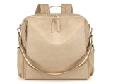 Beige Women's Vintage PU Leather Anti-Theft Backpack - Convertible Shoulder Bag & Laptop Rucksack V888-ELOSUNG32410
