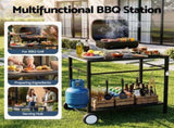 Weisshorn BBQ Camp Party Table, Garden Backyard Outdoor Cart Stainless Steel Prep Table Mobile XFEL-TABLE-2SHE-BK