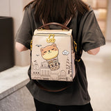 Fashionable Backpack Printed Backpack Double-Shoulder Backpack Cute Cat Print - Pink - Size 29-24-13 V1347-127-02066-PNK-29-24-13