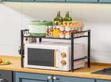 Metal Shelf For Microwave Oven 2 Level Kitchen Storage Rack With 4 Hooks-Black V1161-960109
