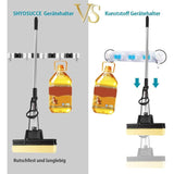 Stainless Steel Wall Mounted Broom Holder, Wall Mounted Broom Hanger With 4 Slots And 5 Hooks For V1188-MS-227-1668