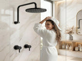 Cefito 9'' Rain Overhead Swivel Shower Head with Wall Twin Swivel Bathroom Tap SHOWER-A3-RO-9-BK-TAP-RO