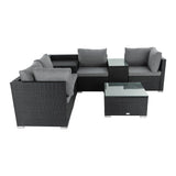 7PC Outdoor Wicker Loveseat Setting with Storage Corner V264-OTF-530S-BLK-OTF-508-BLK