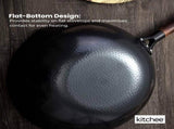 Kitchee 32cm Carbon Steel Wok Set Flat Bottom with Wood Lid Spatula - Induction Ready V238-SUPDZ-41318283444304