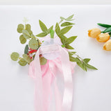 6 Pack Rose Chair Floral Decor With Chiffon Ribbon Green Foliage, Reusable Wedding Aisle Pew V1366-AZ2-W-16875
