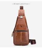 Brown Black Leather Sling Bag Crossbody Bag Chest Bag Travel Bag Quality Leather Bag V1347-127-BLA-20010