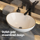 Cefito Bathroom Basin Ceramic Vanity Sink Hand Wash Bowl Gold Line 41x34cm CB-410-WH-GD