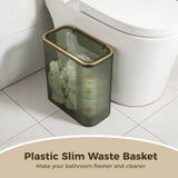 Plastic Slim Waste Basket, Clear Garbage Bin with Press Top Lid, 12.2" x 5.5" x 11.8" Space-Saving V1369-AZ3-W-08791