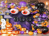 Halloween Decoration Set Light-Up Pumpkin Lamp,128 Pcs Halloween Party Balloon Garland Arch Kit & V1337-6F-ZYGV-TQPK