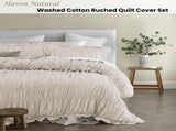 Vintage Design Homewares Haven Natural Washed Cotton Ruched Quilt Cover Set Single V442-HIN-QUILTCS-HAVEN-NATURAL-SB
