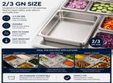 Commercial Stainless Steel GN 2/3 150mm Deep Gastronorm Bain Marie Buffet Steam Table Food Pan with V324-2-3GNPAN-15CM-WLID