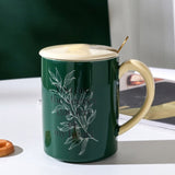 2X High-Fired Ceramic Porcelain Mug Set with Lid 400ml Vintage Floral Tea Spoon GREEN V274-HA-LA-P0024824-MUT