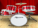 Karrera Mini 4-Piece Children Drum Kit Set Wooden with 2 Toms Bass Pedal Snare Stool Metallic R 4PC-DRUM-RD