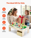 Train Table, 84 Multicolor Pieces Kids Activity Table with Collapsible Storage Bin, 3-in-1 V952-CGKHCZ382451O3JQK001V0