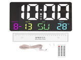 Digital Wall Clock Remote Control RGB Colorful Adjustable Five Speed Brightness LED Calendar V1294-YM0901-3115230101711