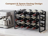Artiss 3-Tier Wine Rack Metal Freestanding 12 Bottles Modular Countertop Wine Display Shelf Black FUR-U-WINE-01-12B