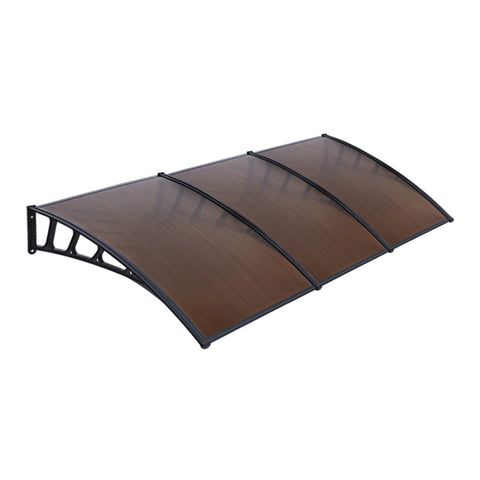 Instahut Window Door Awning Canopy 1.5mx3m Brown Sheet Black Plastic Frame AWN-15X3-BR