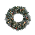 Jingle Jollys 60cm Christmas Wreath LED Lights Snowy Berries Garland Party Decor XM-TR-WRE-FROST-BERRY-LED