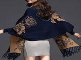 Double-sided Jacquard Cheongsam Shawl, Color-Blocked Fringed Cape Design, Autumn/Winter Fashion & V1232-SMWJPJ007