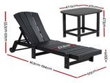 Gardeon Sun Lounge Lounger Table and Chairs Beach Chair HDPE Patio Outdoor Furniture Wheels Black FF-LOUNGE-3ADHE-BK